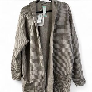 Evolution by Cyrus Ribbed Open Front Cardigan - Taupe 2xl